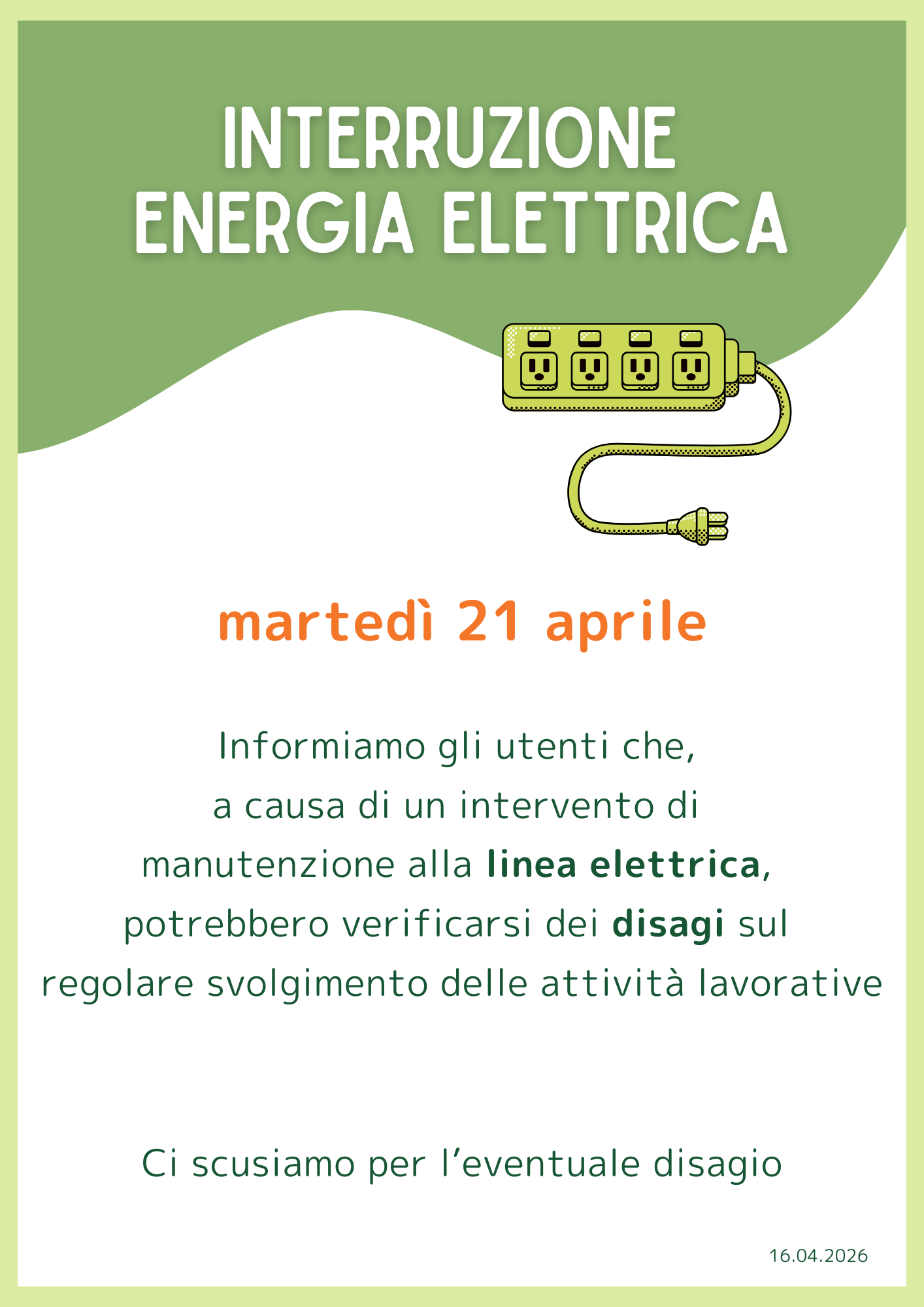 interruzione energia elettrica 21.04.26