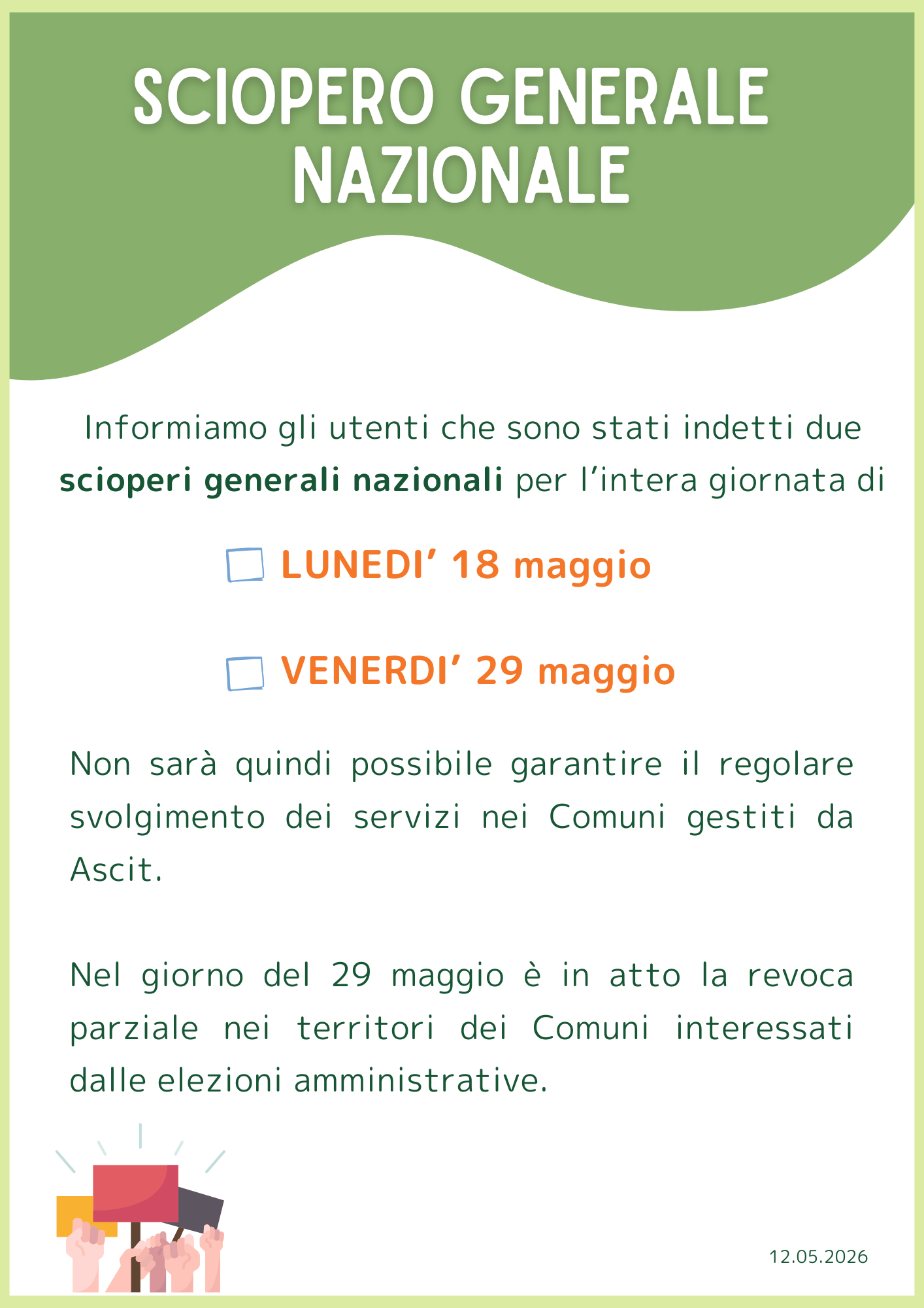 Sciopero generale nazionale lunedì 18 maggio e venerdì 19 maggio