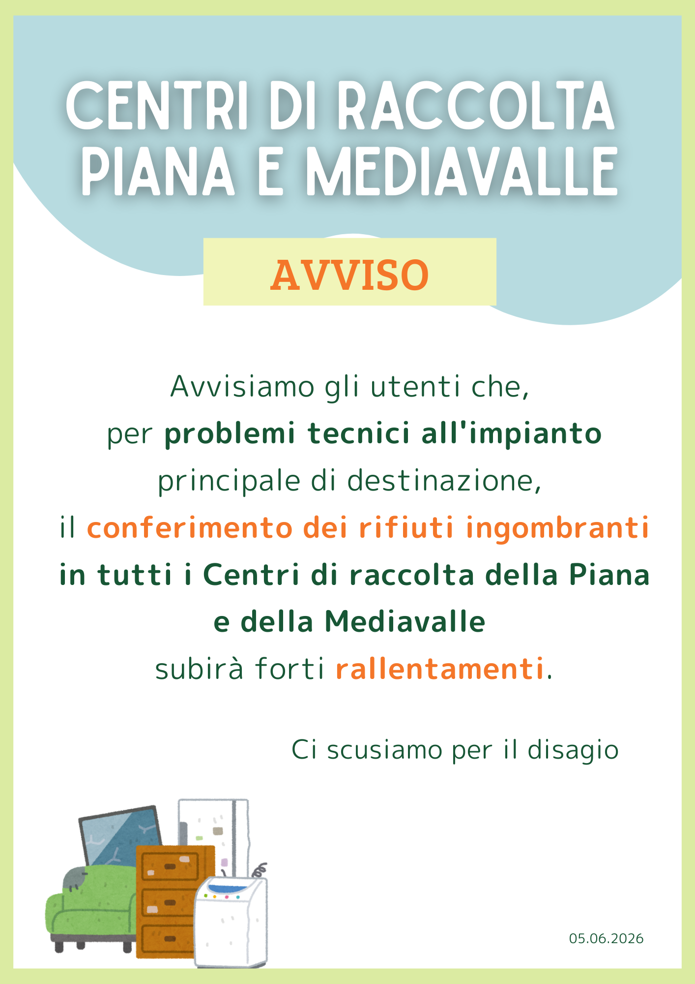 Rallentamenti conferimento ingombranti CDR 