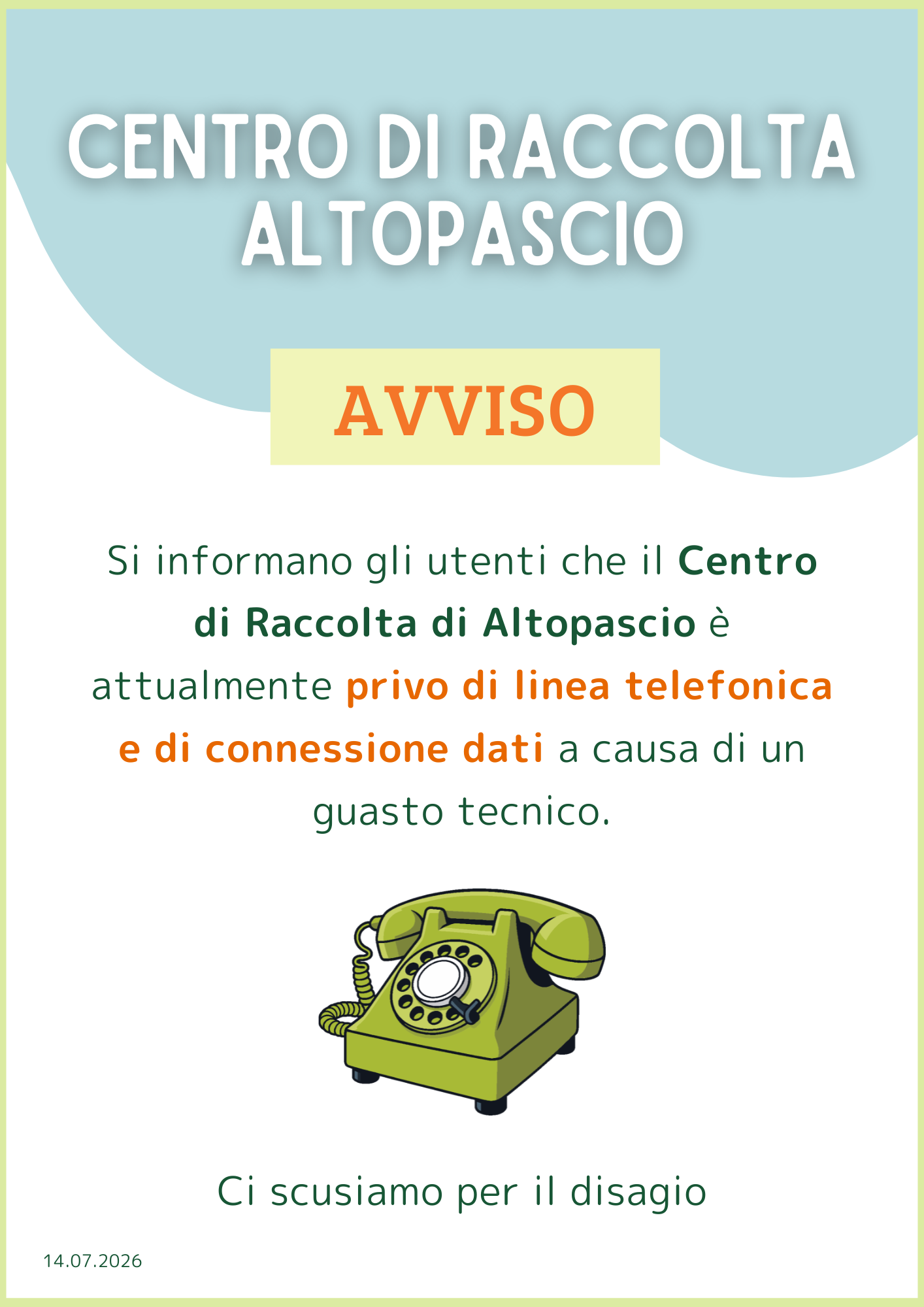 guasto alla linea telefonica e linea dati CDR Altopascio