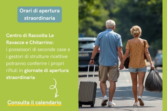 Ascit e Gea annunciano ulteriori date di apertura straordinaria dei Centri di raccolta di Chitarrino e de Le Ravacce per agevolare seconde case e strutture ricettive