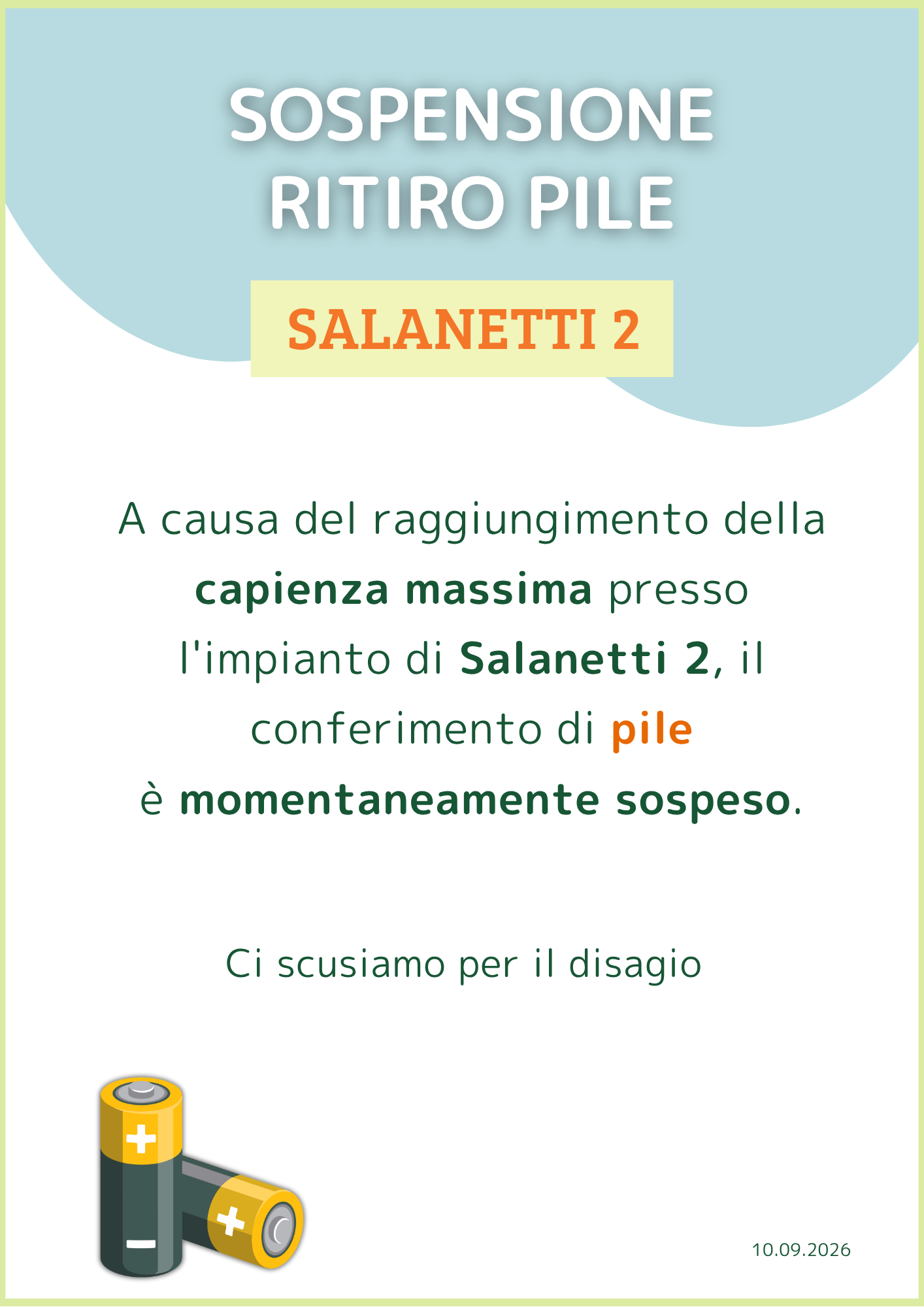 Sospensione conferimento pile al CDR di Salanetti 2
