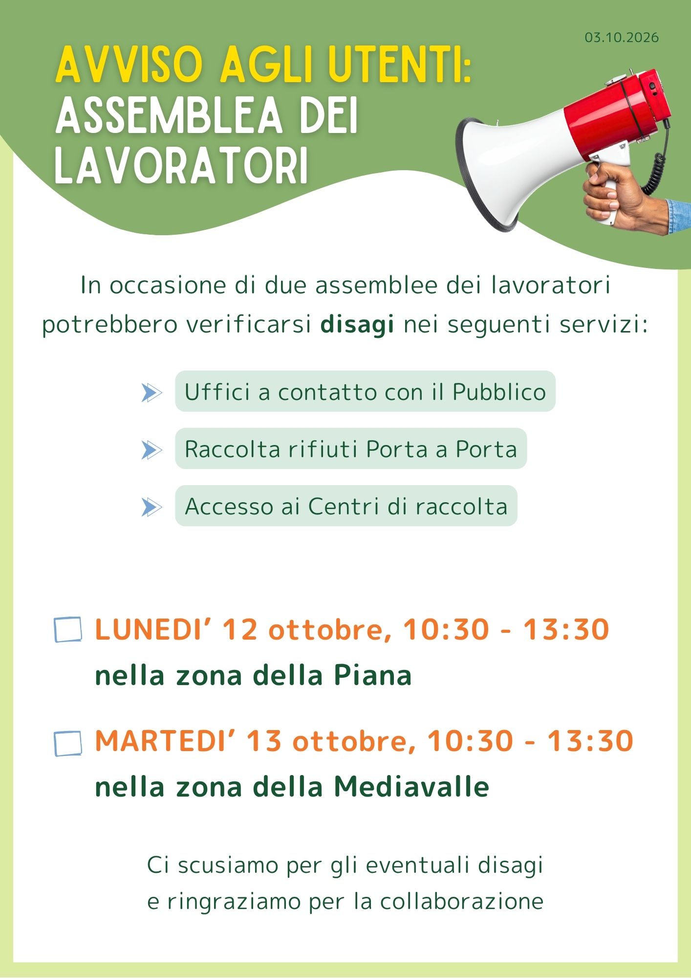 Assemblee 12 e 13 ottobre 2026 Piana e Mediavalle 